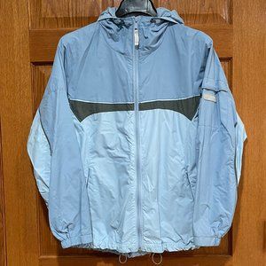 COLUMBIA Women's S Light Blue Gray Windbreaker Jacket Coat Hooded Lightweight